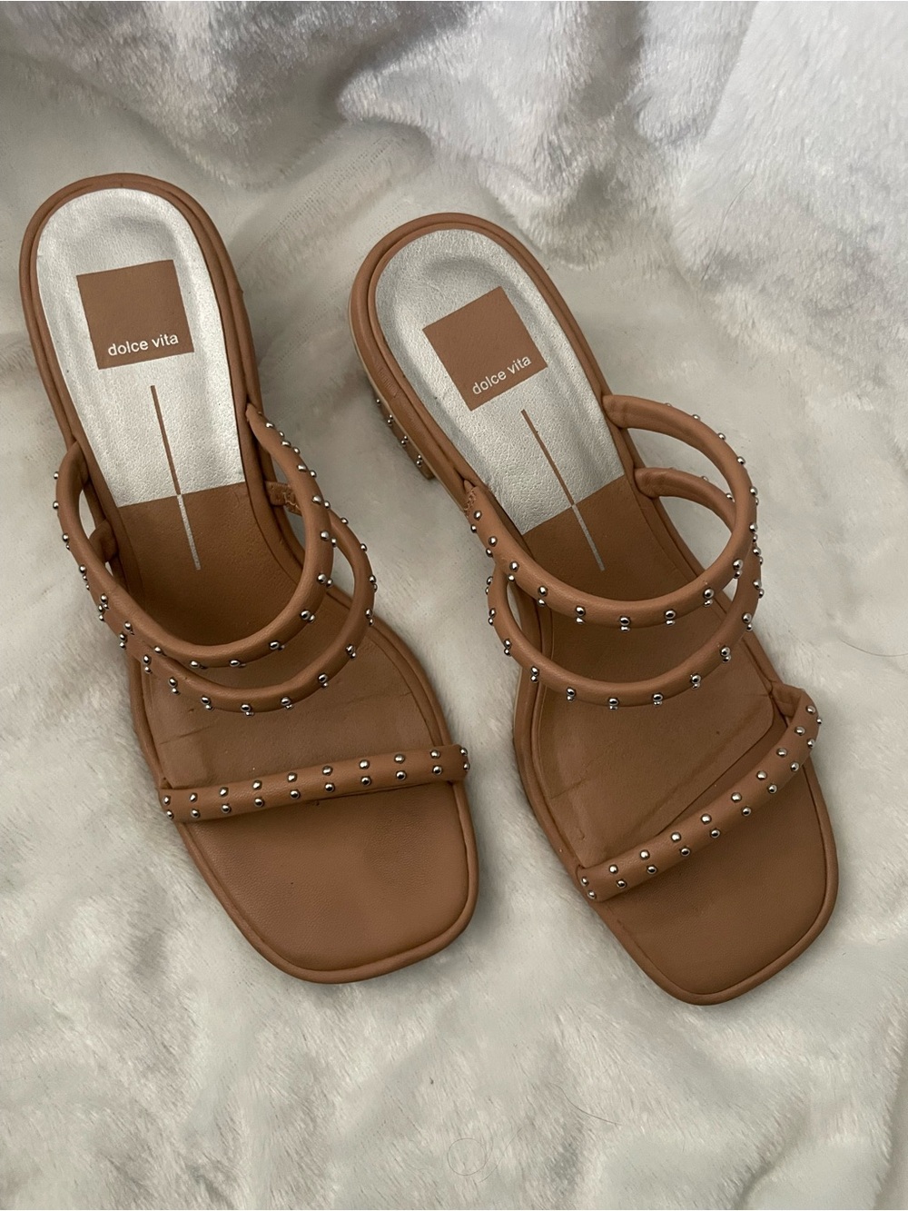Dolce Vita Cognac Triple-Stud Strappy Slide Sandals